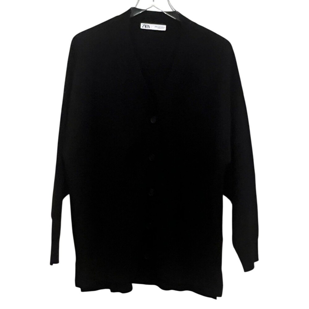 Zara Women’s Cardigan Sweater Size M Oversized Fit Black Button Down V-neck